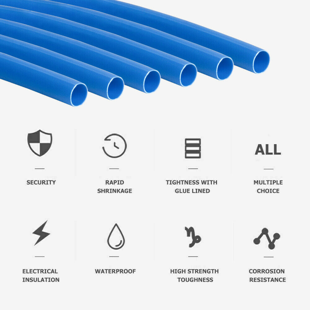 Blue Adhesive Glue Lined Marine Grade Dual Wall Heat Shrink Tubing 5ft 3/8"
