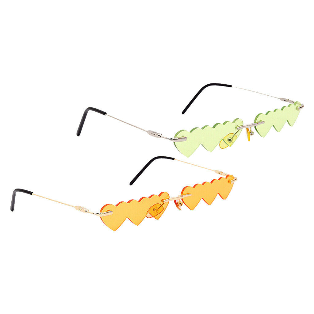 2pcs Novelty Womens Rimless Heart Shape Sunglasses Luxury Designer Glasses