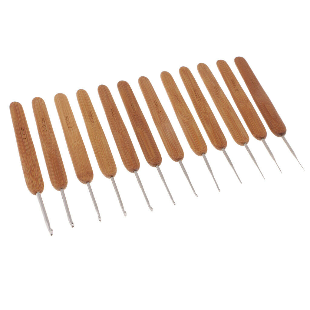 12Pcs Knitting Needles Crochet Hooks With Bamboo Ergonomic Grips 0.5-3.5mm
