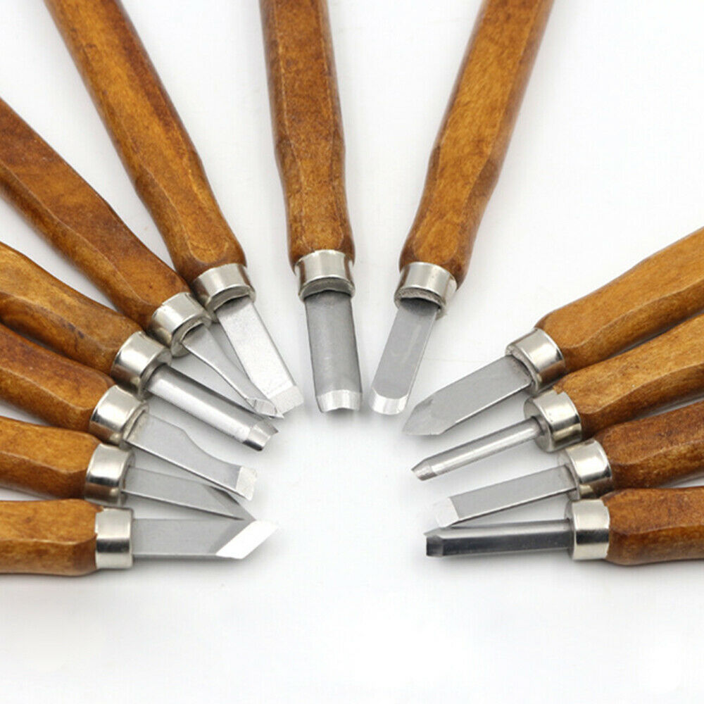 12pcs Wood Carving Chisels Tools for Wood Carving Woodworking Engraving Olive LI