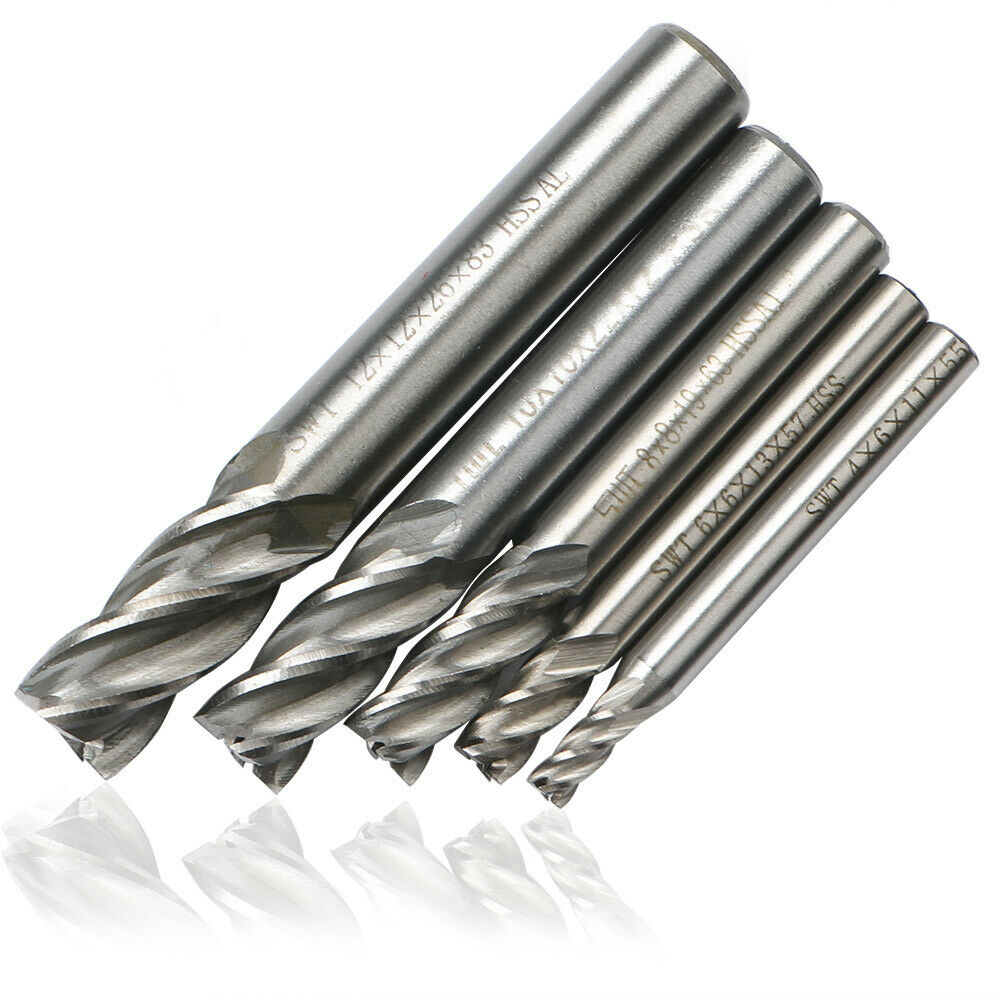 5pc/Set HSS CNC Straight Shank 4Flute End Mill Router Drill Bit Cutter Tool