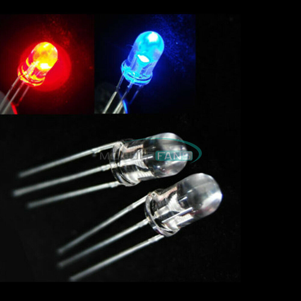 50PCS 5mm Dual Bi-Color Red Blue Bright Water Clear bulb Led Common Anode 3Pin