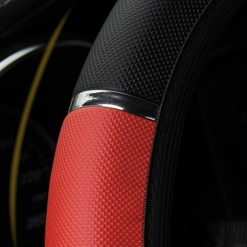 Universal 15" 38cm Leather Black Red Auto Car Steering Wheel Cover Non-sl.l8