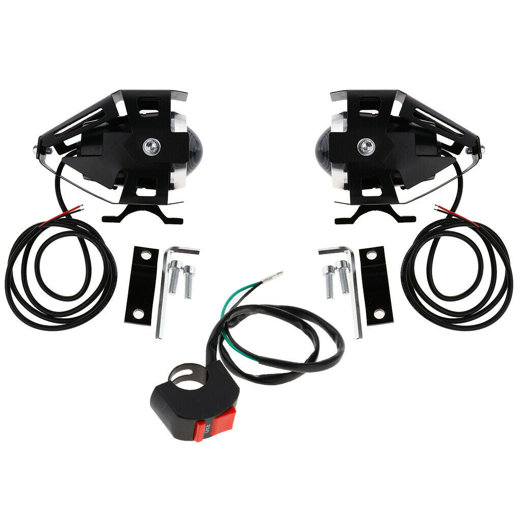 2pcs 125W LED Headlight Motorcycle Driving Fog Spot Bulb Light & Switch