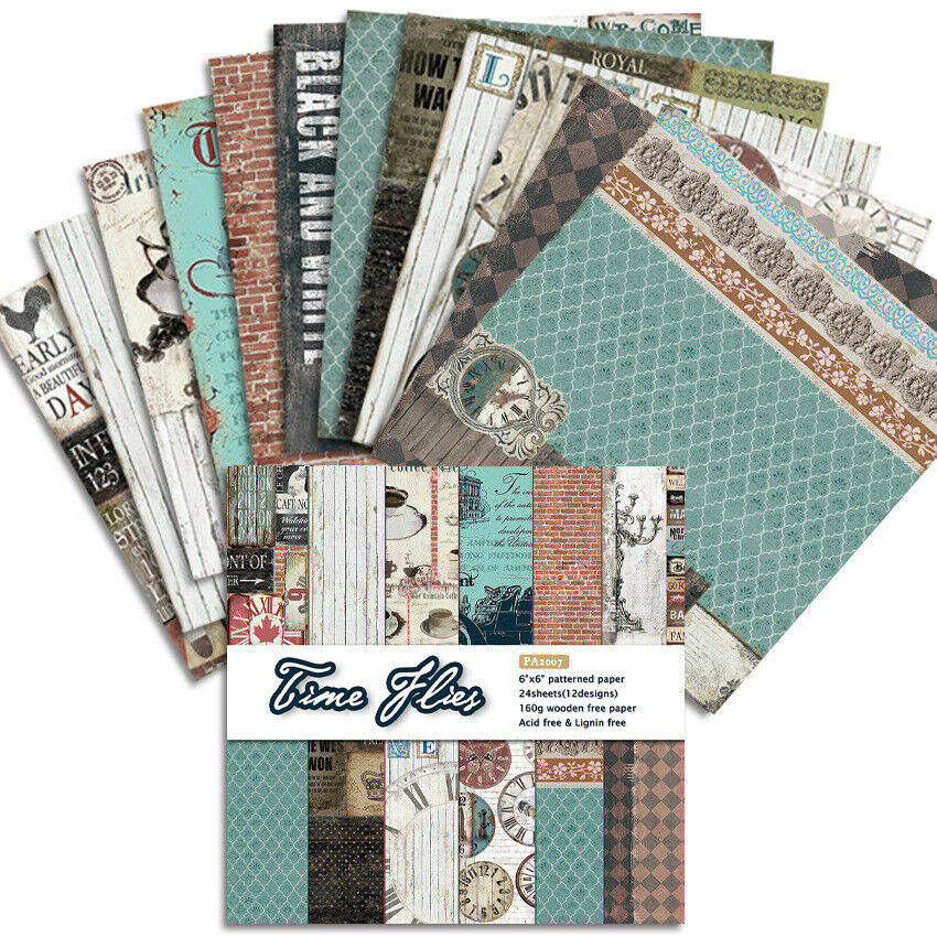 12Pcs 6" Time Flies Scrapbooking Paper Pad DIY Handmade Craft Background Decor