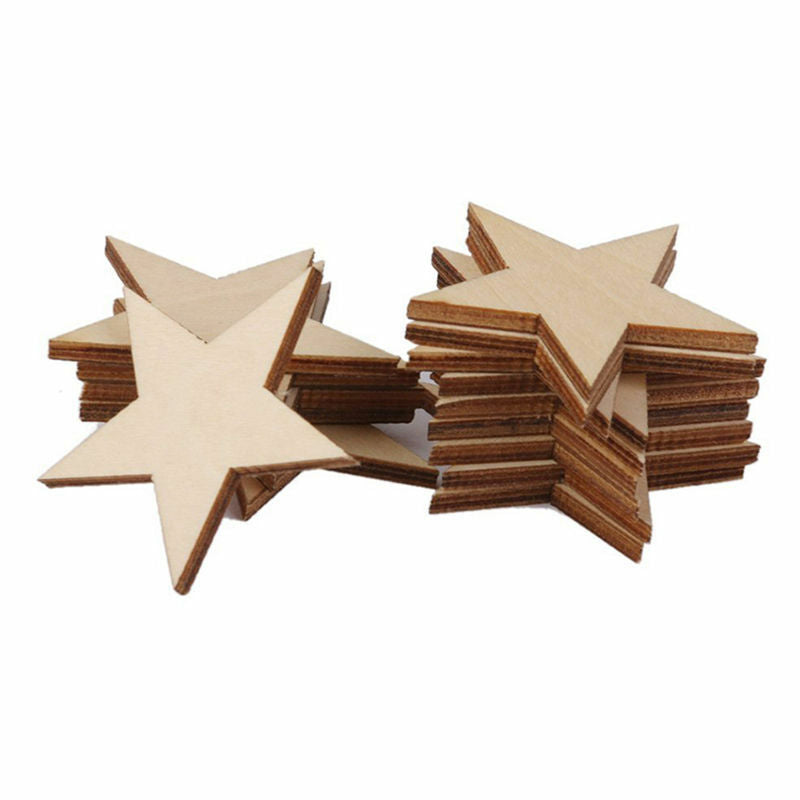 25 Pcs Natural Unfinished Blank Wood Wooden Stars Star DIY Decor Crafts