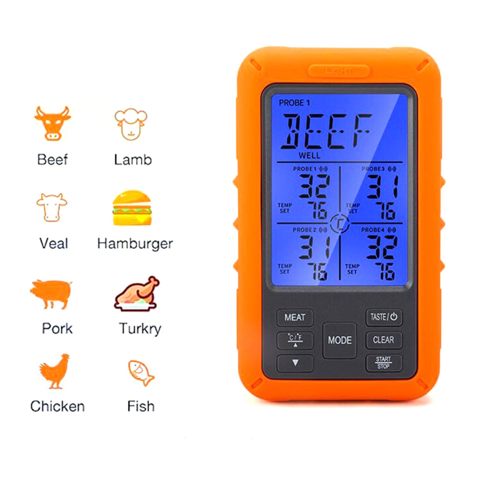 Remote Cooking Thermometer Digital BBQ Grill Oven Meat Wireless & Timer