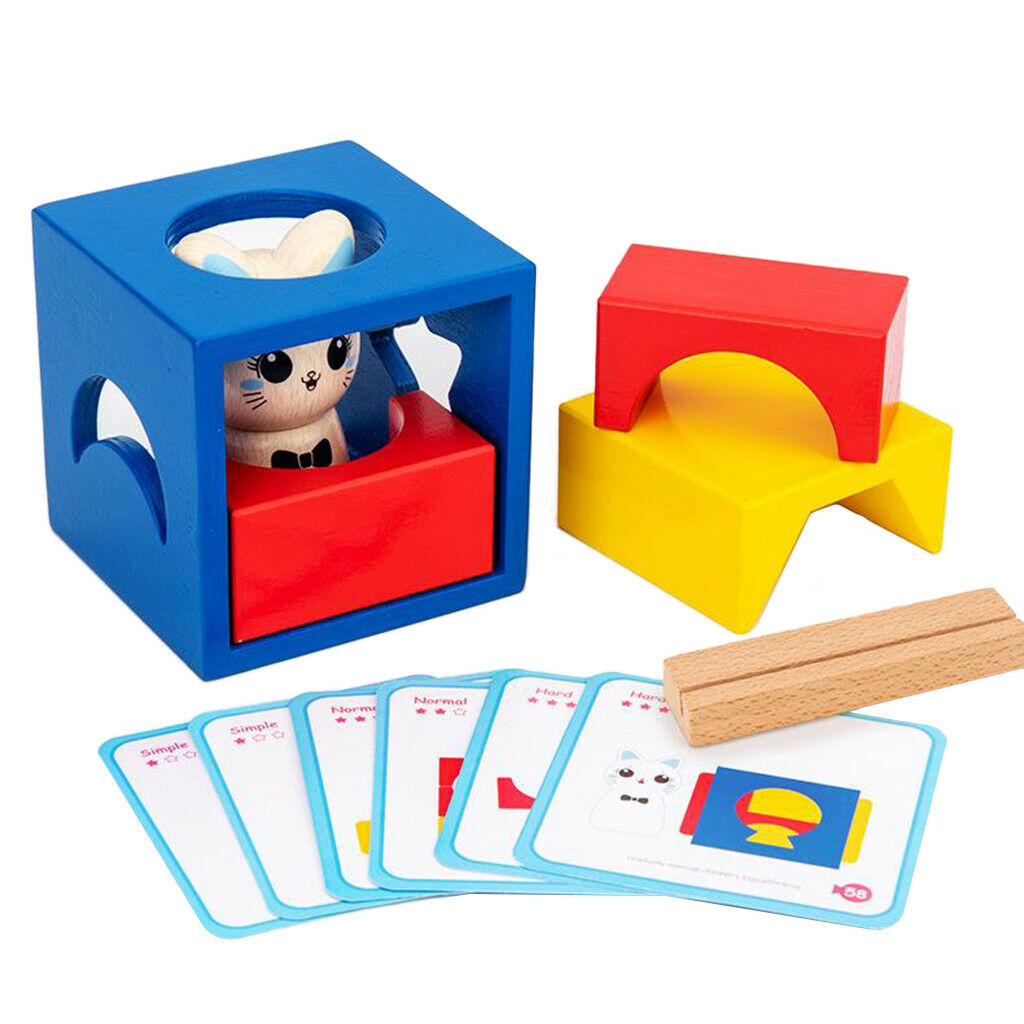 Wooden Kitten Adventure Game Brain Teaser Toys Matching Game Building Blocks