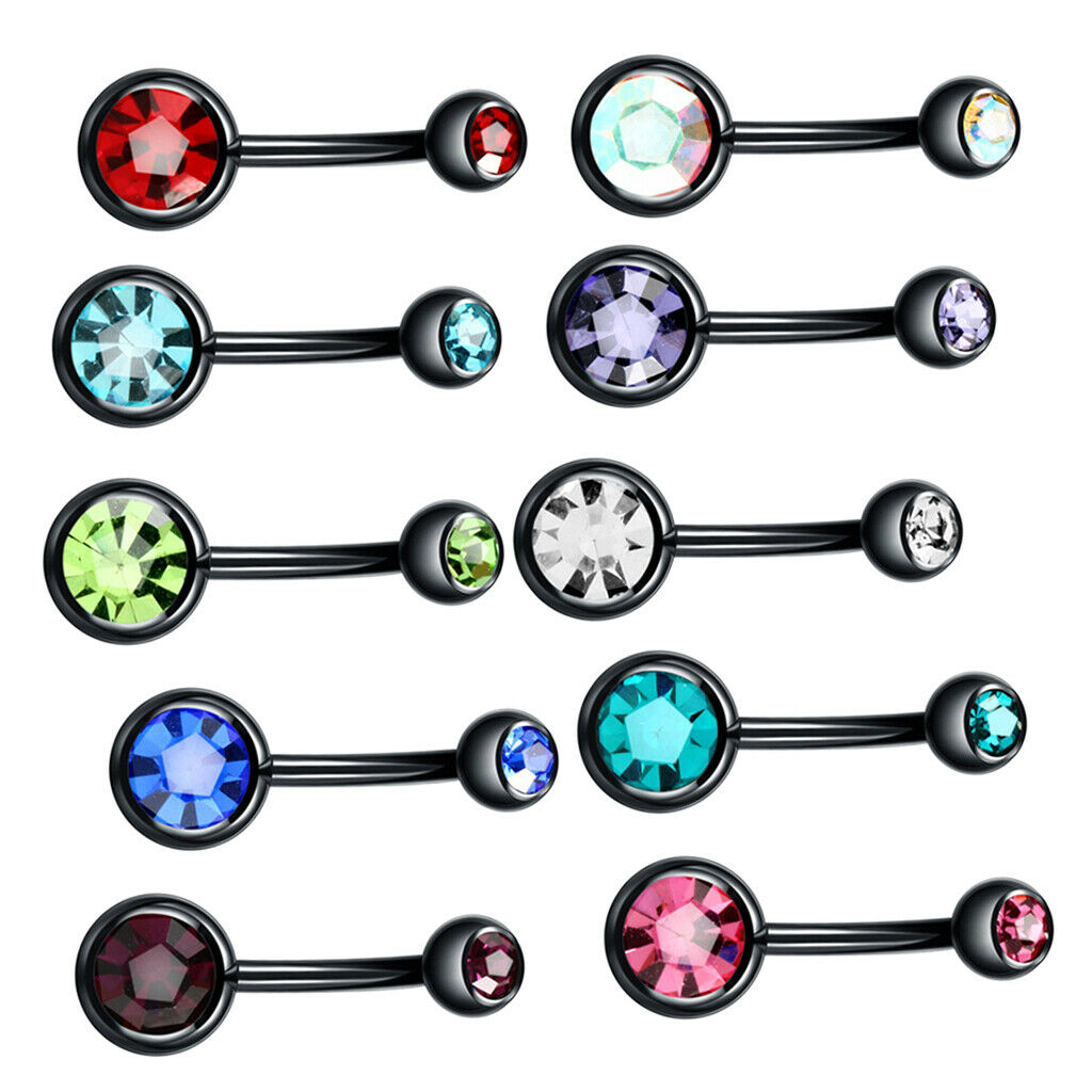 10pcs 14G Bling Crystal Belly Button Ring Navel Barbell Bar Piercing Jewelry