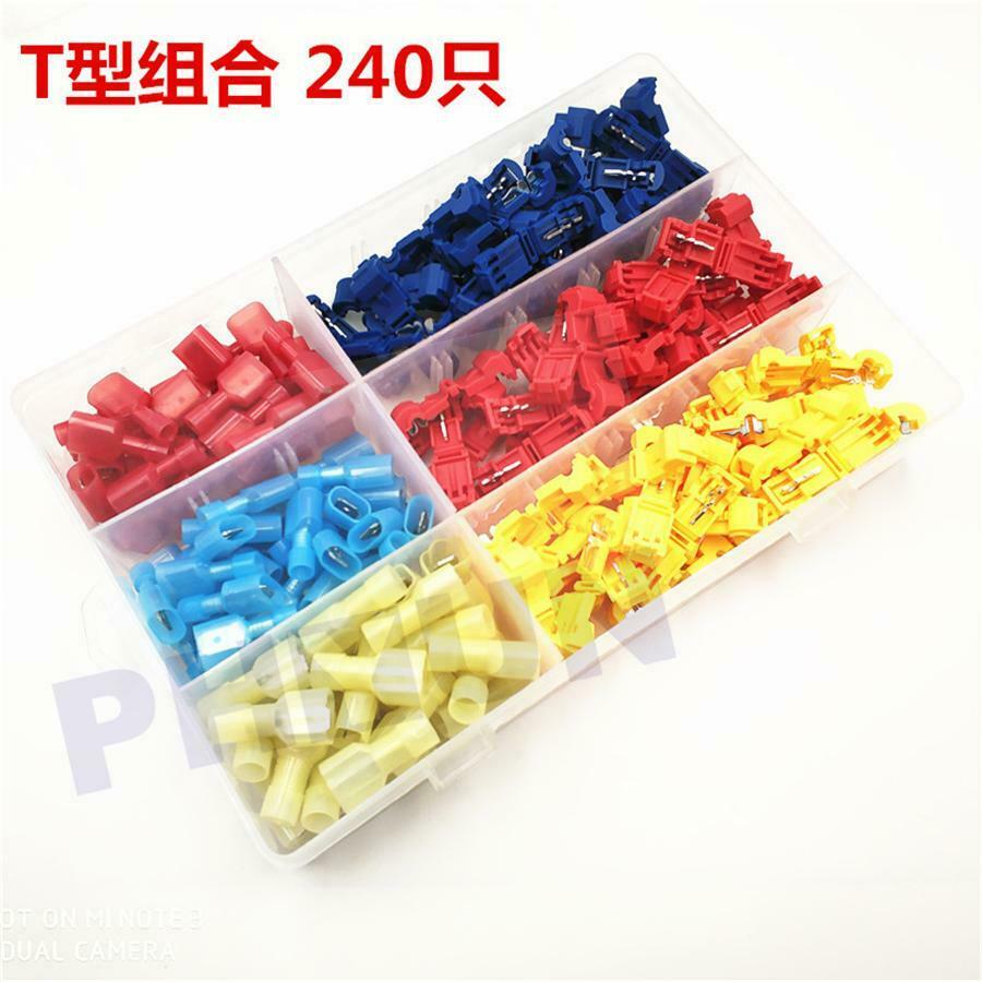 240PCS 22-10 AWG T-Tap Quick Insulated Splice Wire Terminal Connectors Combo Kit