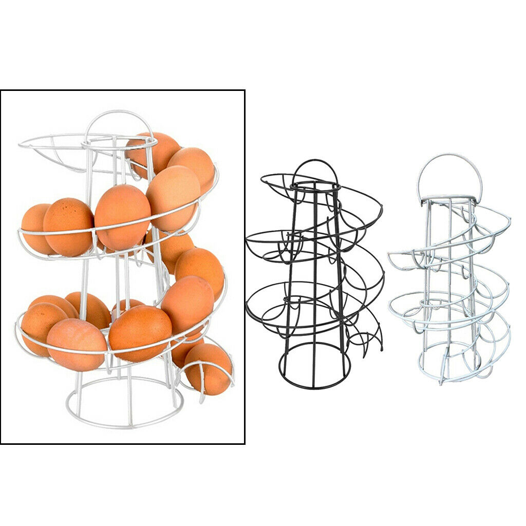 2x Spiral Egg Skelters Storage Roller Rack Keeper Up to 24 Eggs White Black