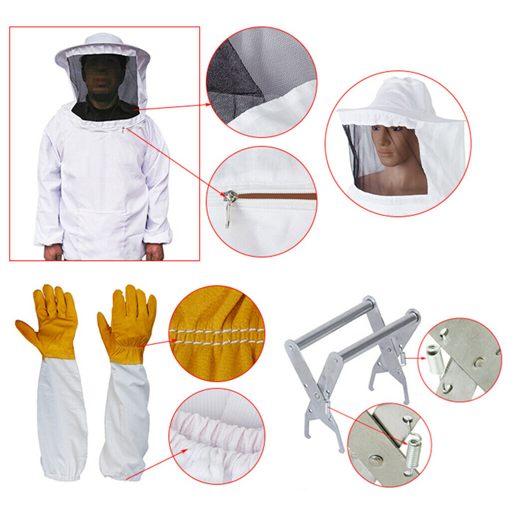 Beekeeping Jacket Veil Protecting Suit/ Bee Hive Frame Grip/ Beekeeping Gloves