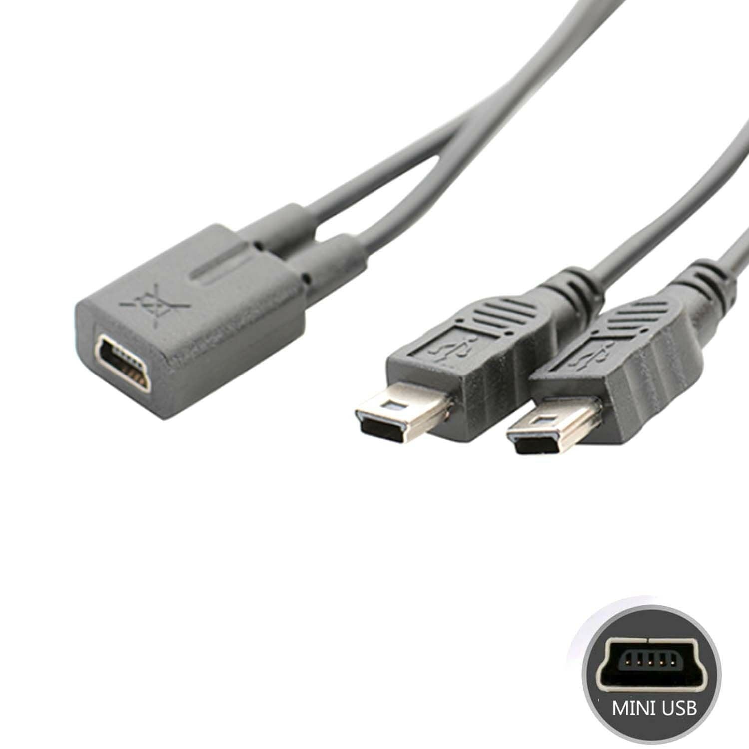 Mini USB Female To Dual 2x Male Splitter Y Extension Charger Adapter Cable mg