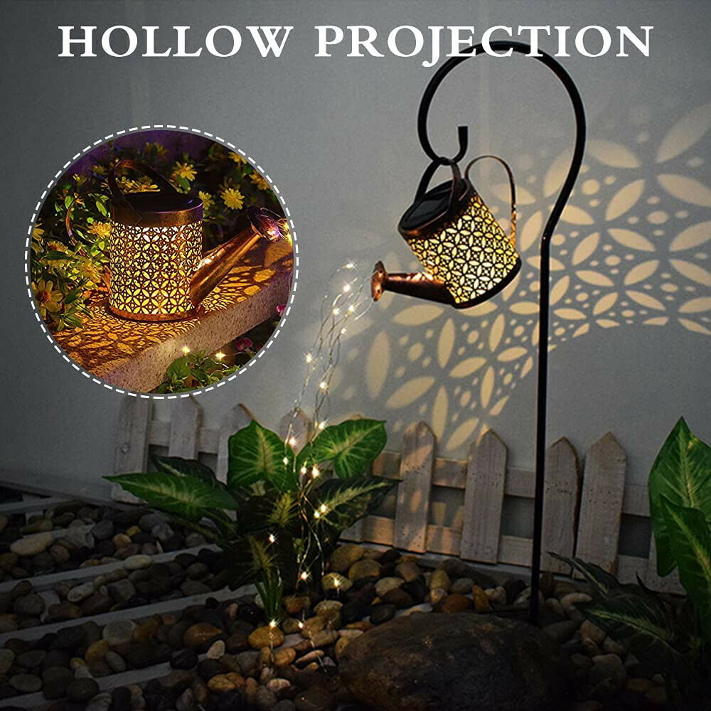 Solar Power LED Watering Can String Light Outdoor Garden Art Waterfall Decor