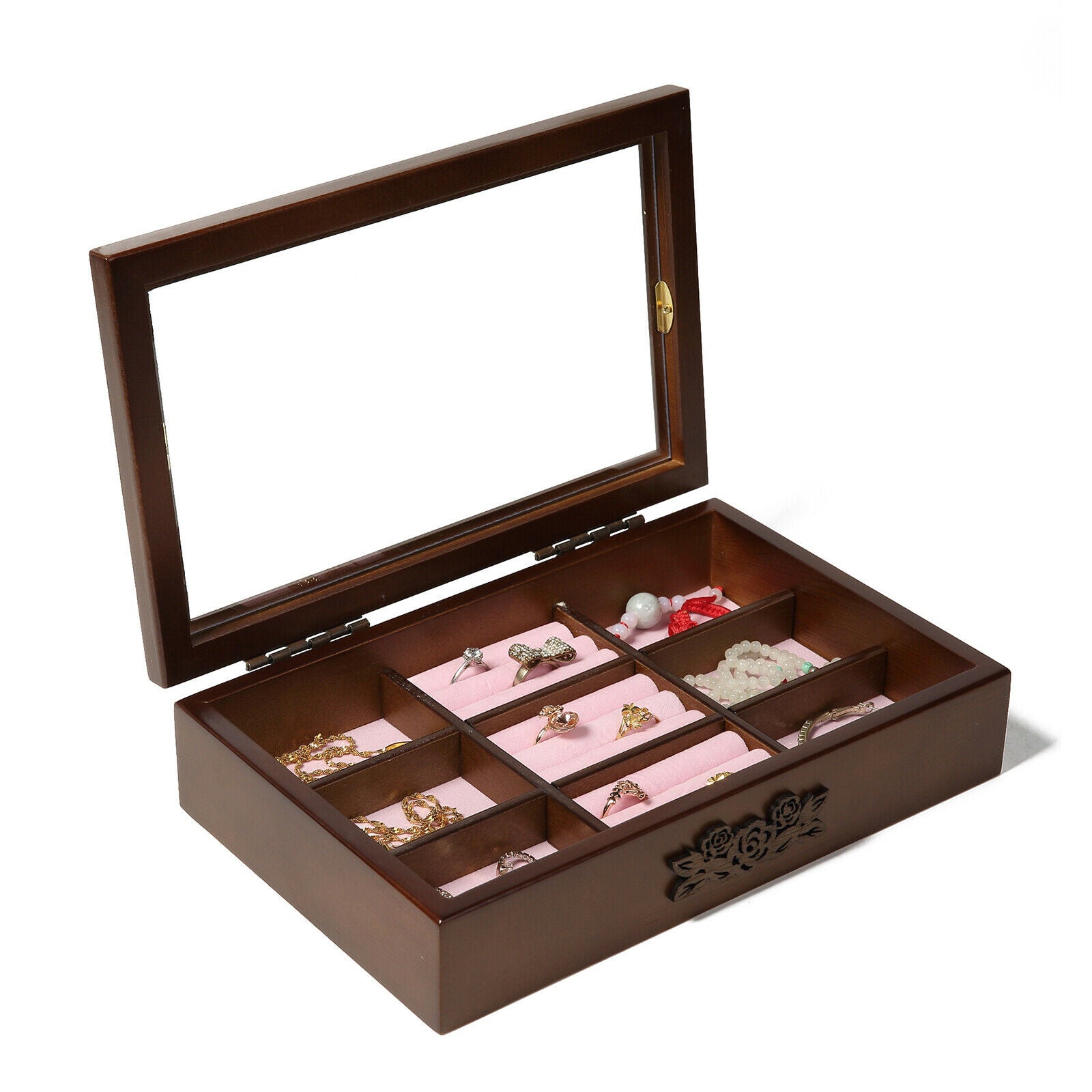 Wooden Jewelry Storage Box Watch Earring Bracelet Display Organizer Case