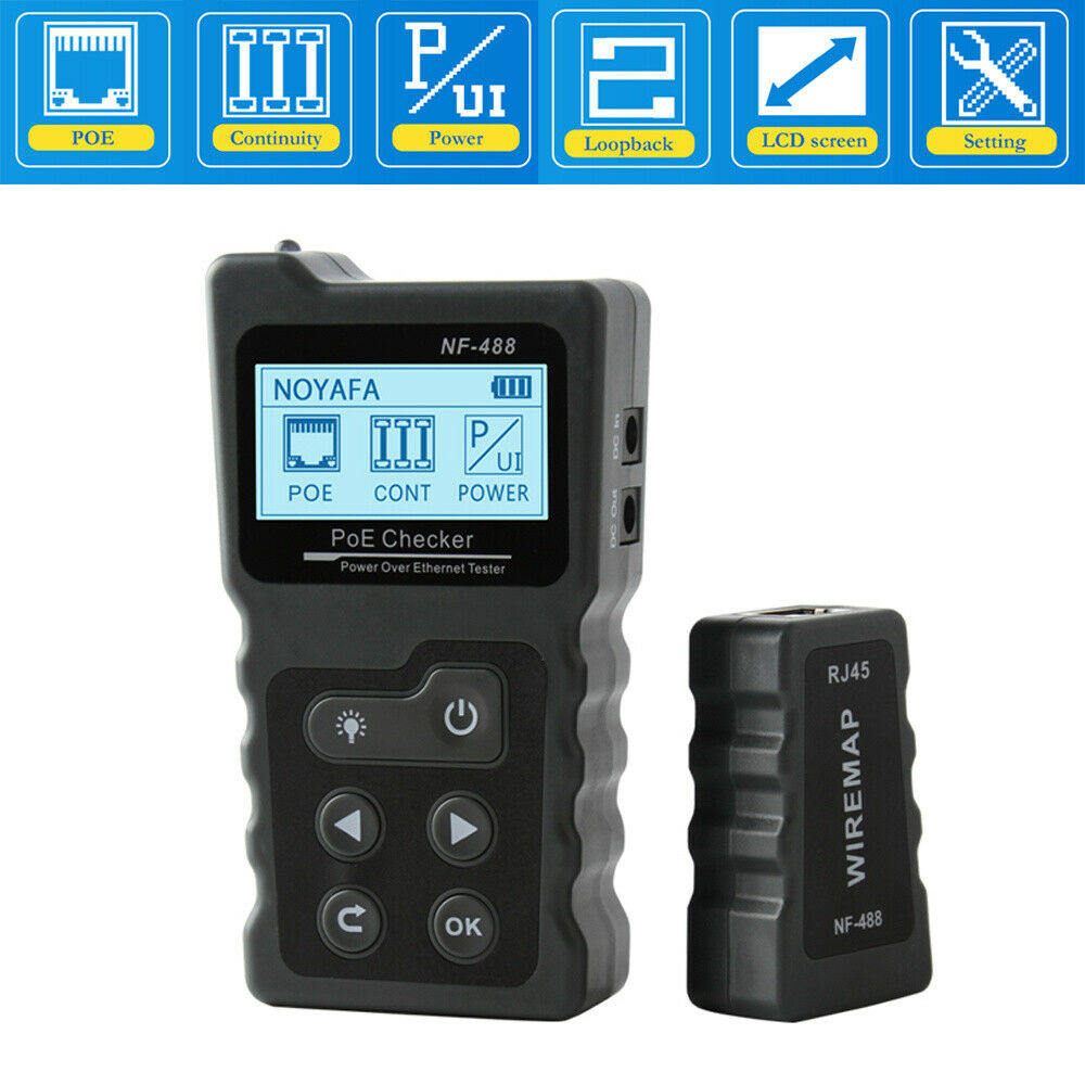 NF-488 POE Tester Automatically identify POE voltage/load/loop/power test