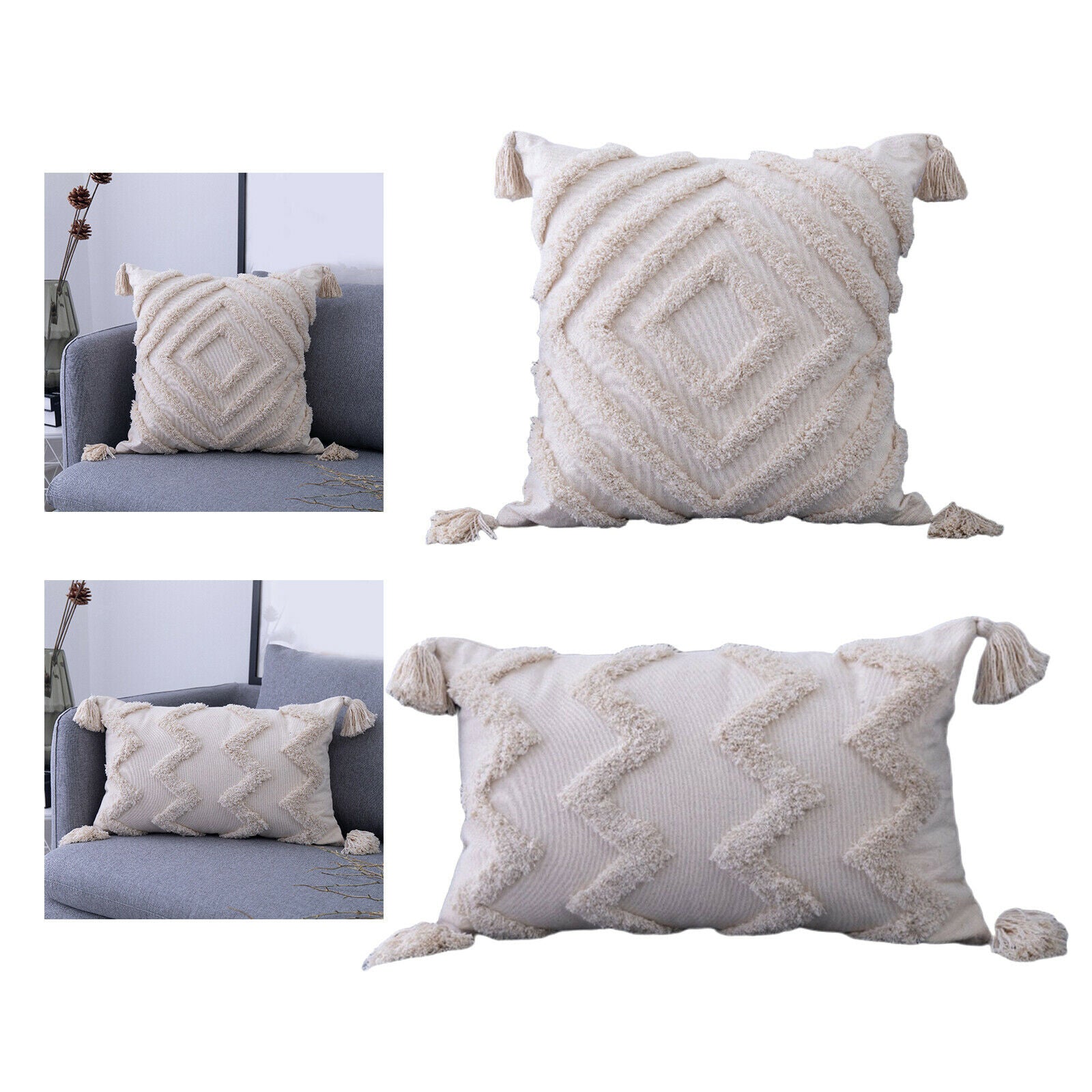 2Pcs Moroccan Throw Pillow Covers Woven Tufted for Couch Sofa Cushion Covers