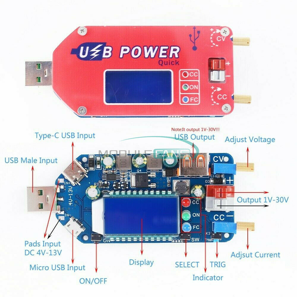 15W USB Step UP Down Power Supply Module Boost Converter LCD Display Adjustable