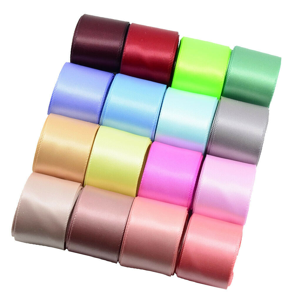 16 Colored Double Sided Satin Ribbon Wedding Deco Ribbon Gift Ribbons 25mm