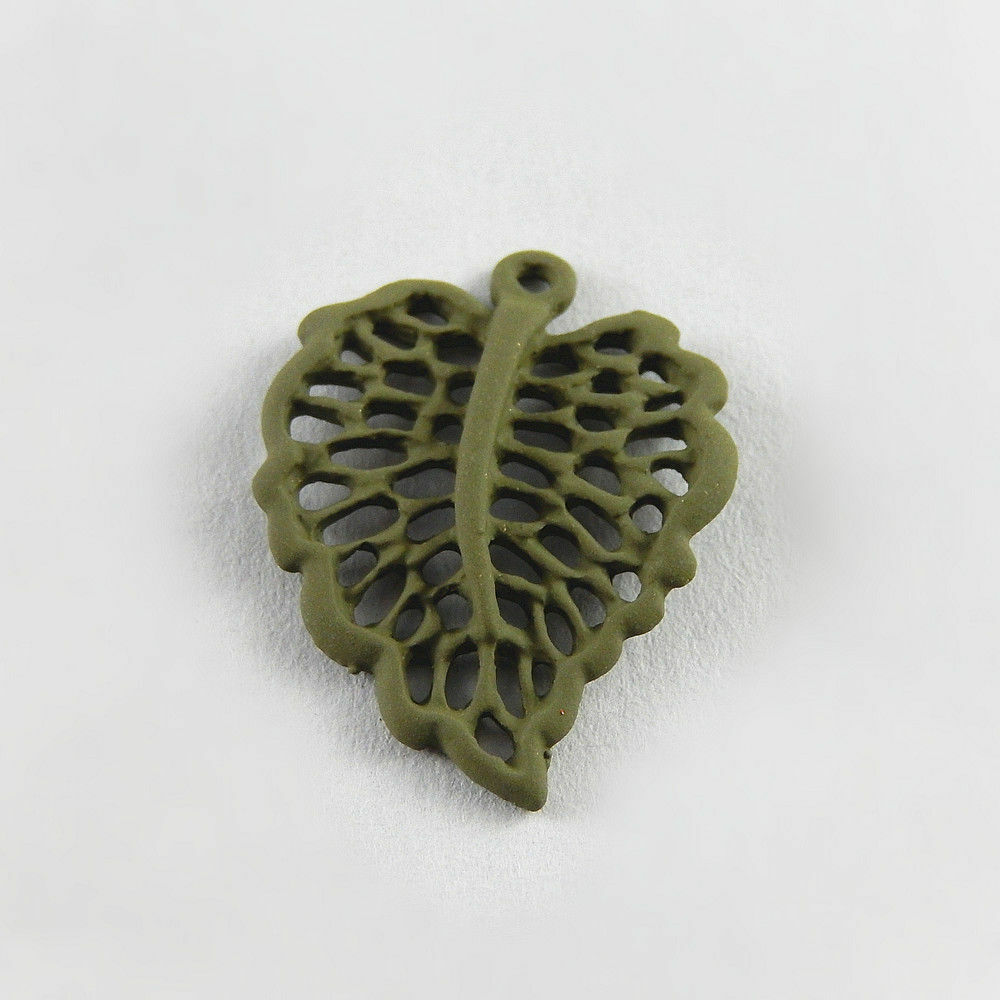 40 pcs Electroplated Green Alloy Leaf Charms Pendant Craft Findings 24x19mm