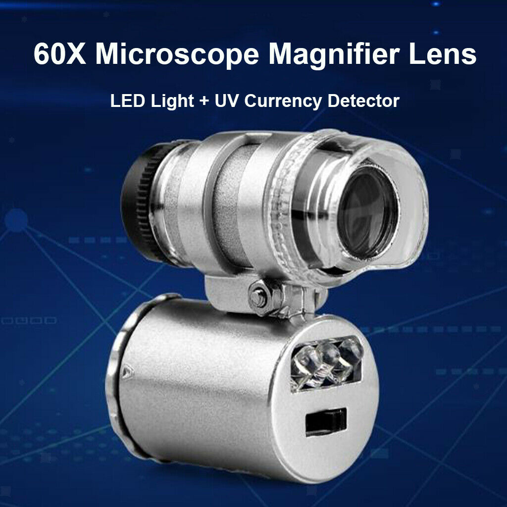 60X Portable Magnifier Jewelry Diamond Tester Loupe with UV & LED Light