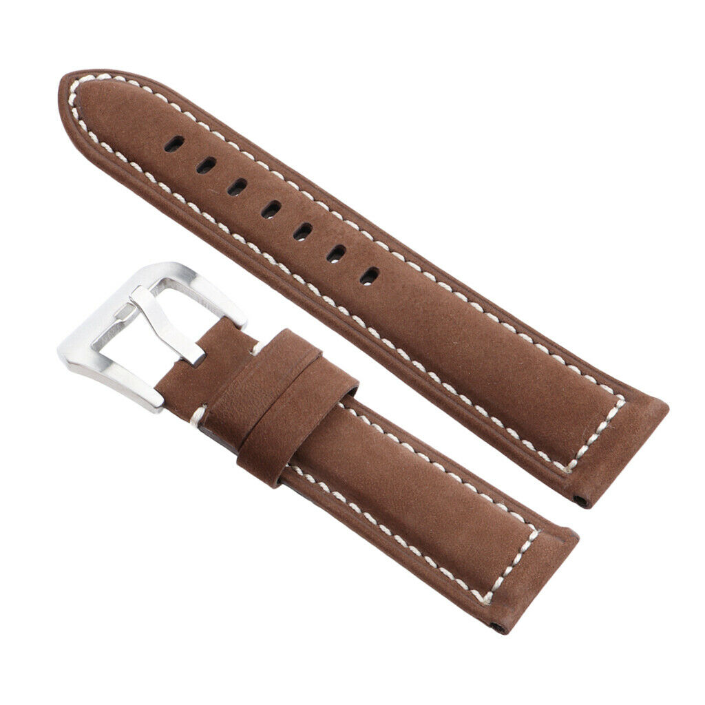 Men PU Leather Watch Band Wristwatch band Strap Replacement 24mm Dark brown