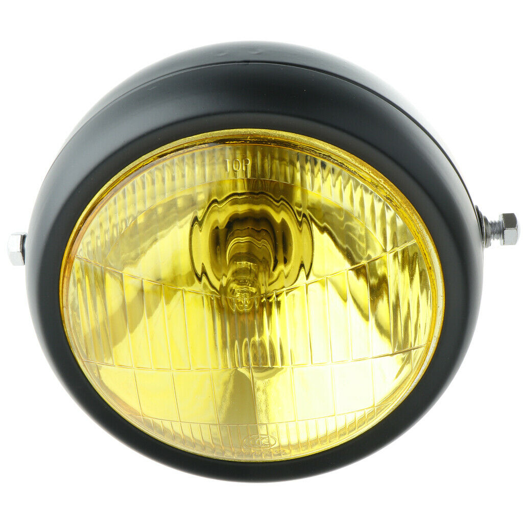 Retro Shell Motorcycle Clear Lens Headlight with Trim Ring Black+Golden