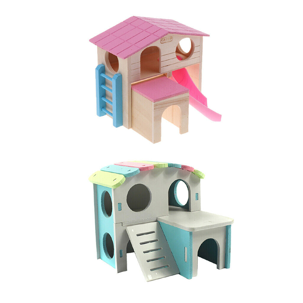 Set of 2 Double Layers Hamster House Wooden Small Animals Pet Rats Gerbil