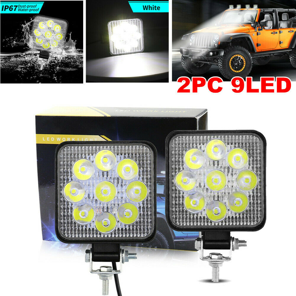 2PC 9LED Car SUV Off-road Work Lights Spot Flood LED Light Bar Reverse 27W 800LM