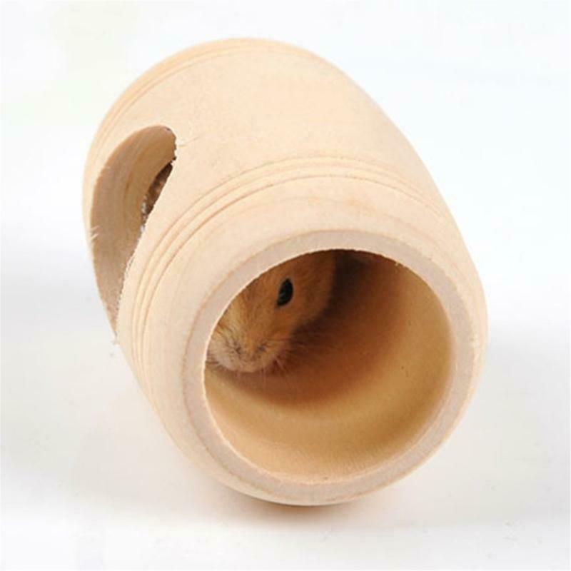 Hamster Wood Tunnel Tube Barrel Shaped Chinchilla Hideaway Wooden Hut with Holes