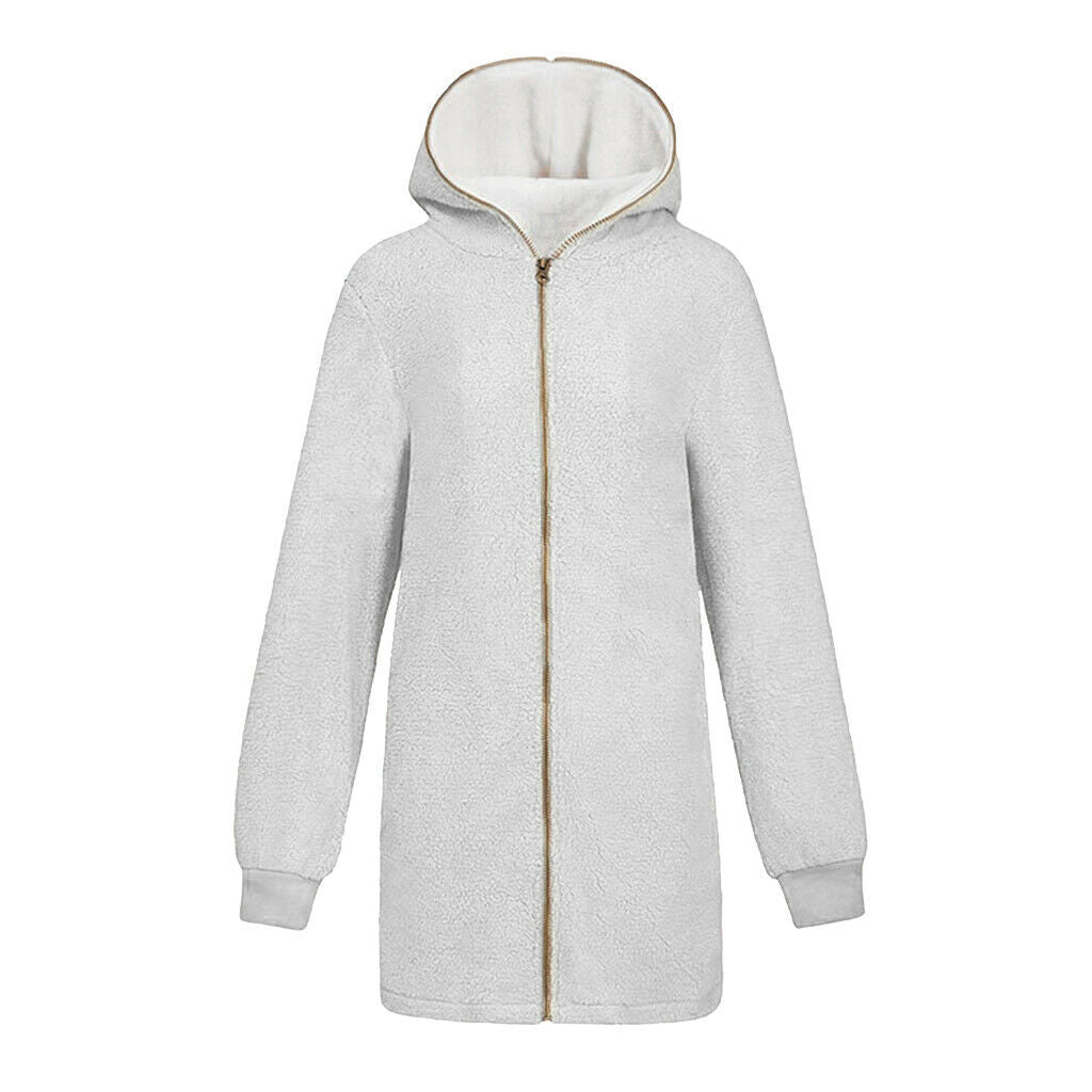 Women Oversized Full Zip Sherpa Hoodie Fleece Jacket with Pockets Grey S