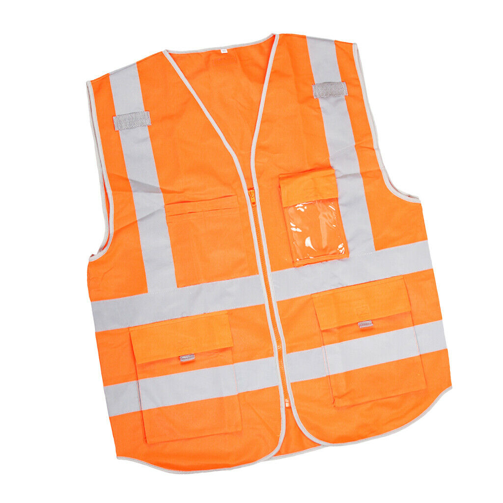 Hi-Vis Safety Vest With Zipper Reflective Tape Jacket Waistcoat Orange