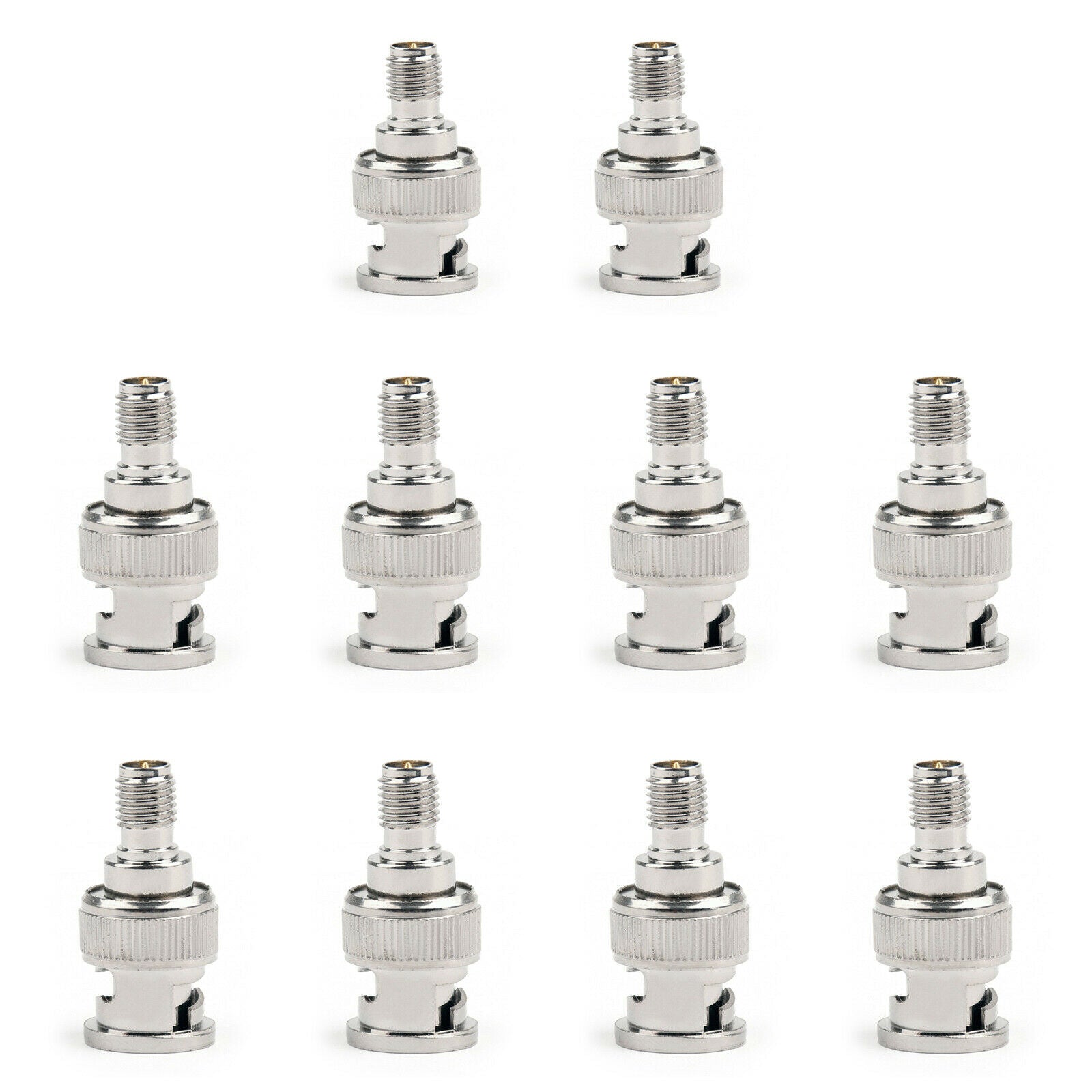 10Pcs BNC Male Plug To RP-SMA Female Jack Center 50Ω RF Coaxial Adapter CA