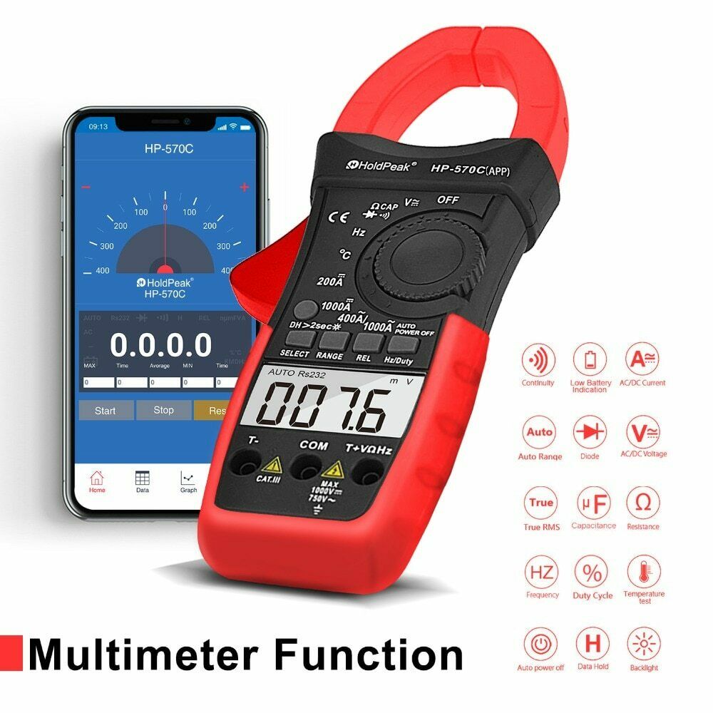 Holdpeak 570C-App Digital Clamp Meter Multimeter Handheld Volt Amp Tester Dmm