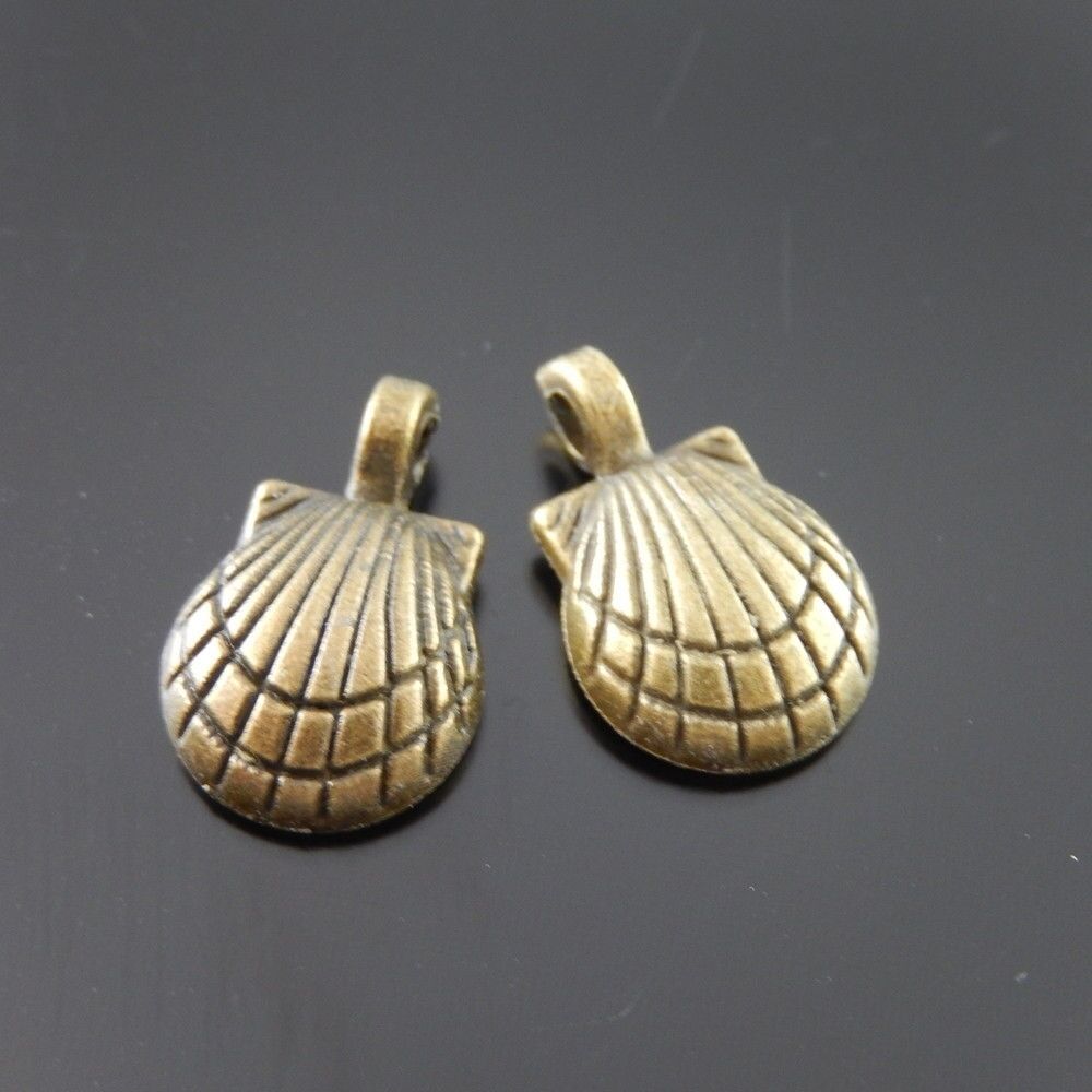 80pcs Antiqued Bronze Alloy Shell Shaped Pendant Charms Jewelry Accessory Crafts