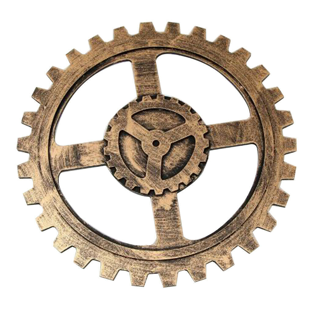 Retro Wooden Blend Steampunk Gear Wall Hanging Home Decor Golden-24cm