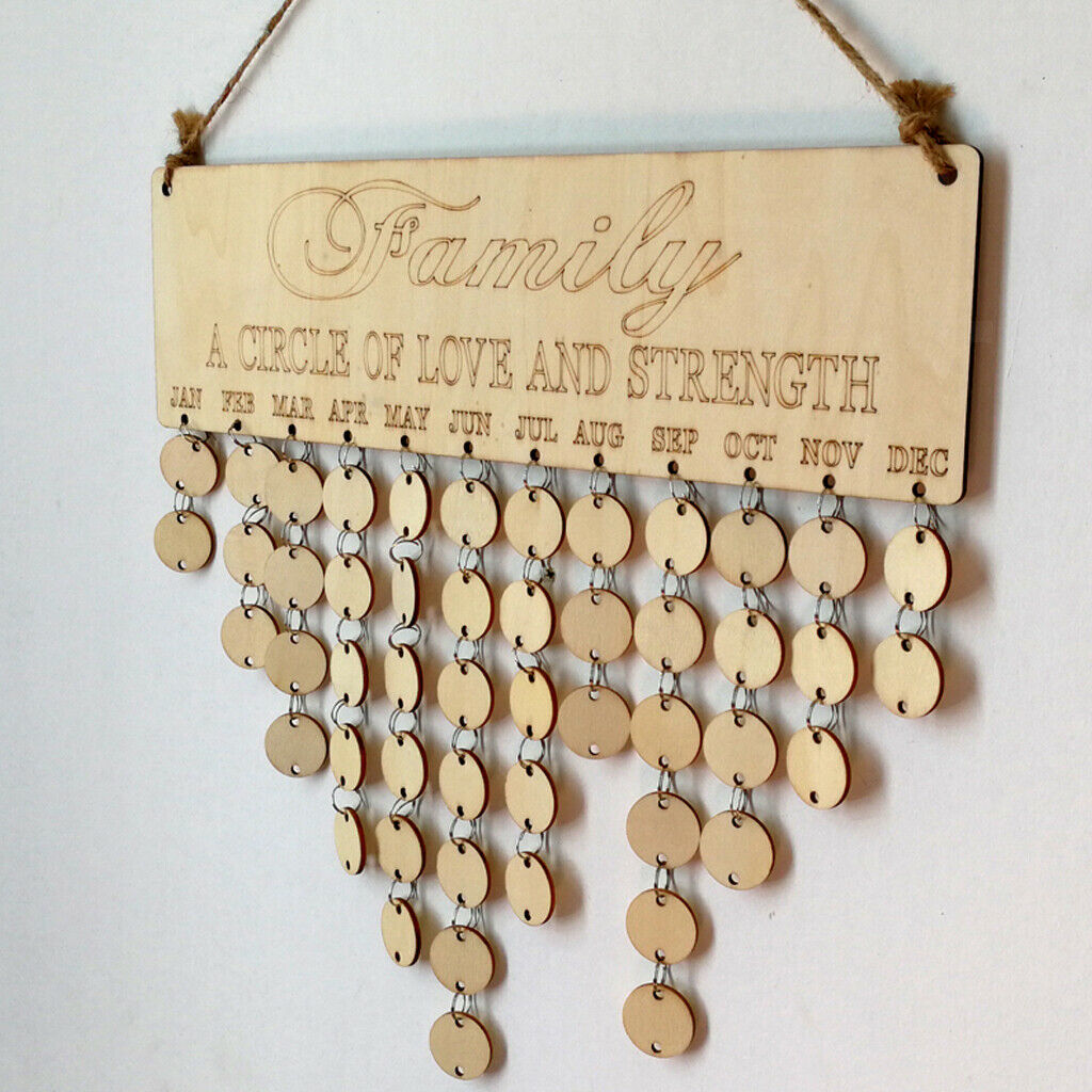 Rustic Wooden Family Birthday Reminder Calendar Board Wall Hanging Plaque-