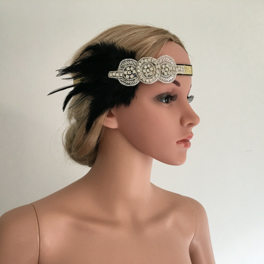 Retro Black  Headband Elastic Wedding Headpiece Flapper Costume