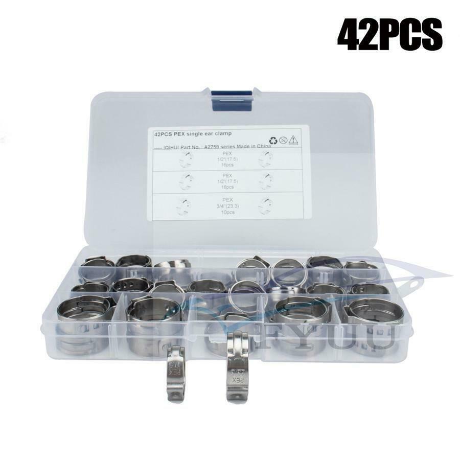 42PCS Single Ear Clamp O Clips Air SILICONE PETROL WATER FUEL HOSE PIPE Steel