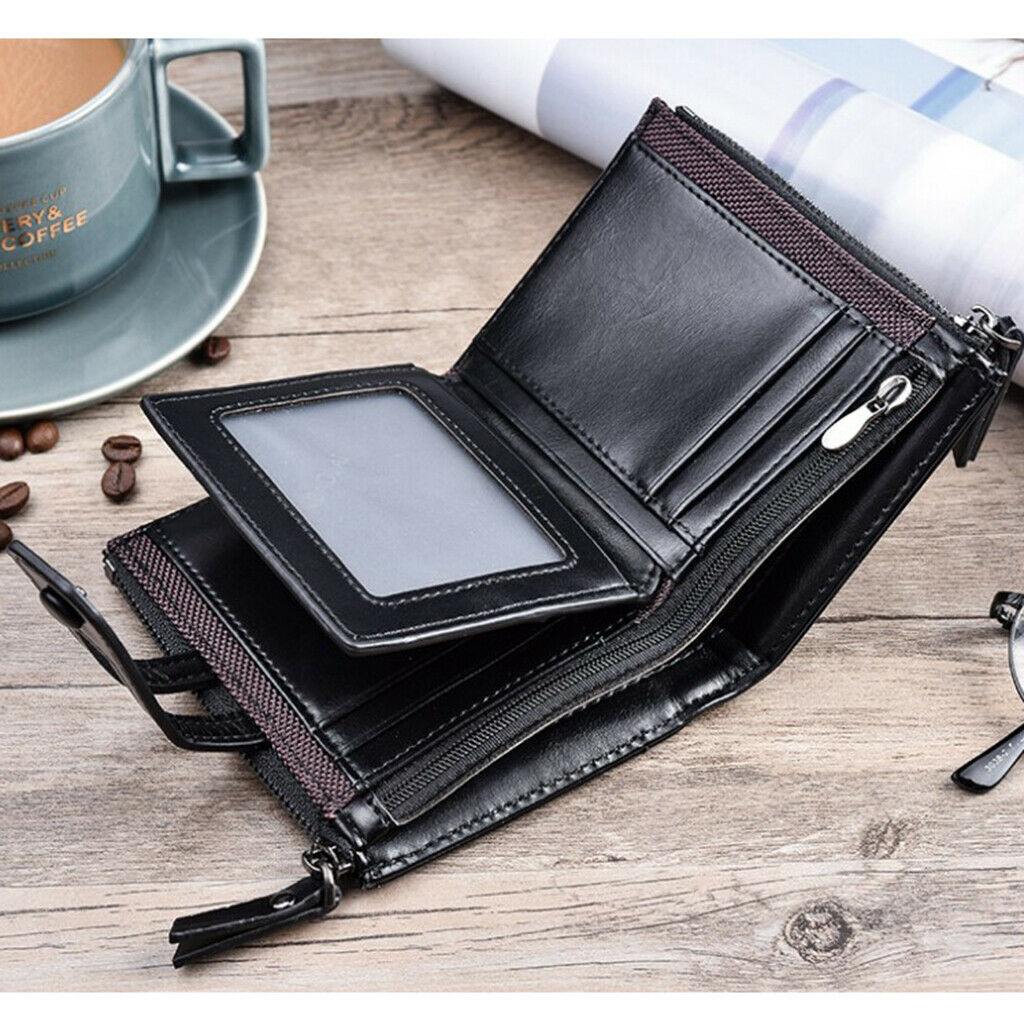 Leather men women wallet bifold credit card holder zipper