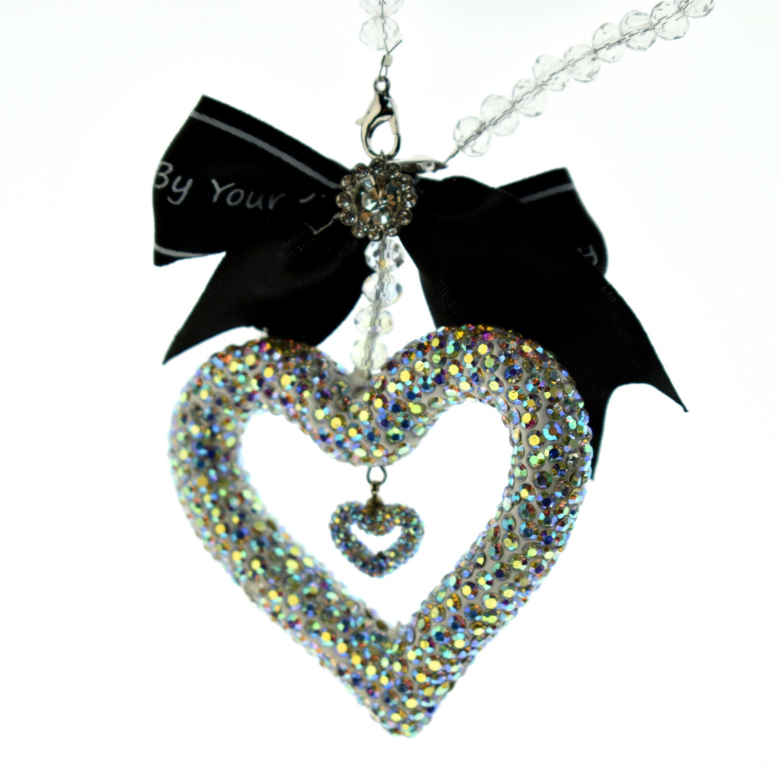 Car Pendant White Rhinestone Love Pattern Rear View Mirror Hanging Accessorie