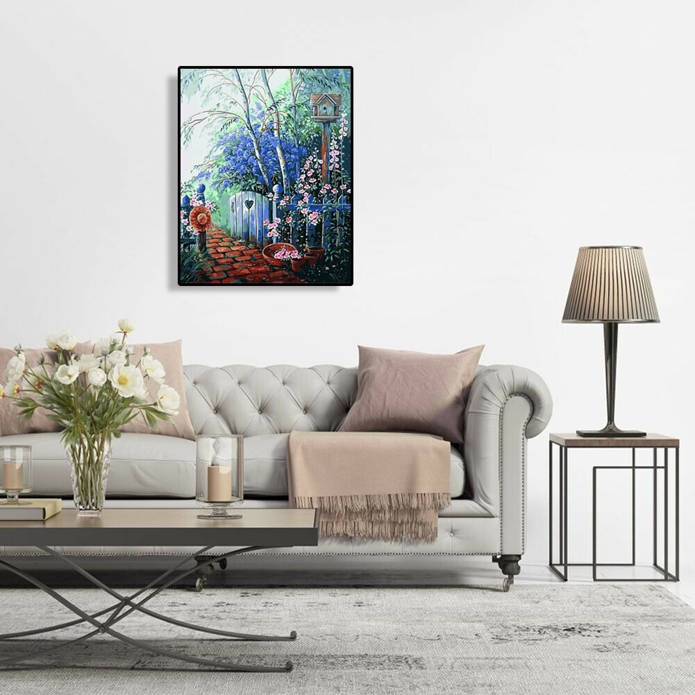 DIY Digital Canvas Blue Garden Oil Picture By Number Kits Art Modern Decor @