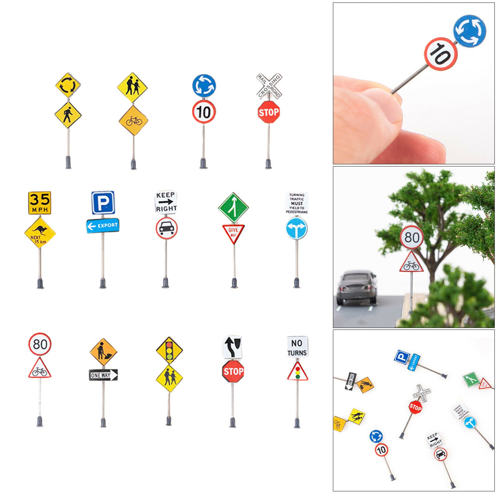 14pcs 1/87 Traffic Signs Micro Landscape Road Signs Architectural Accs