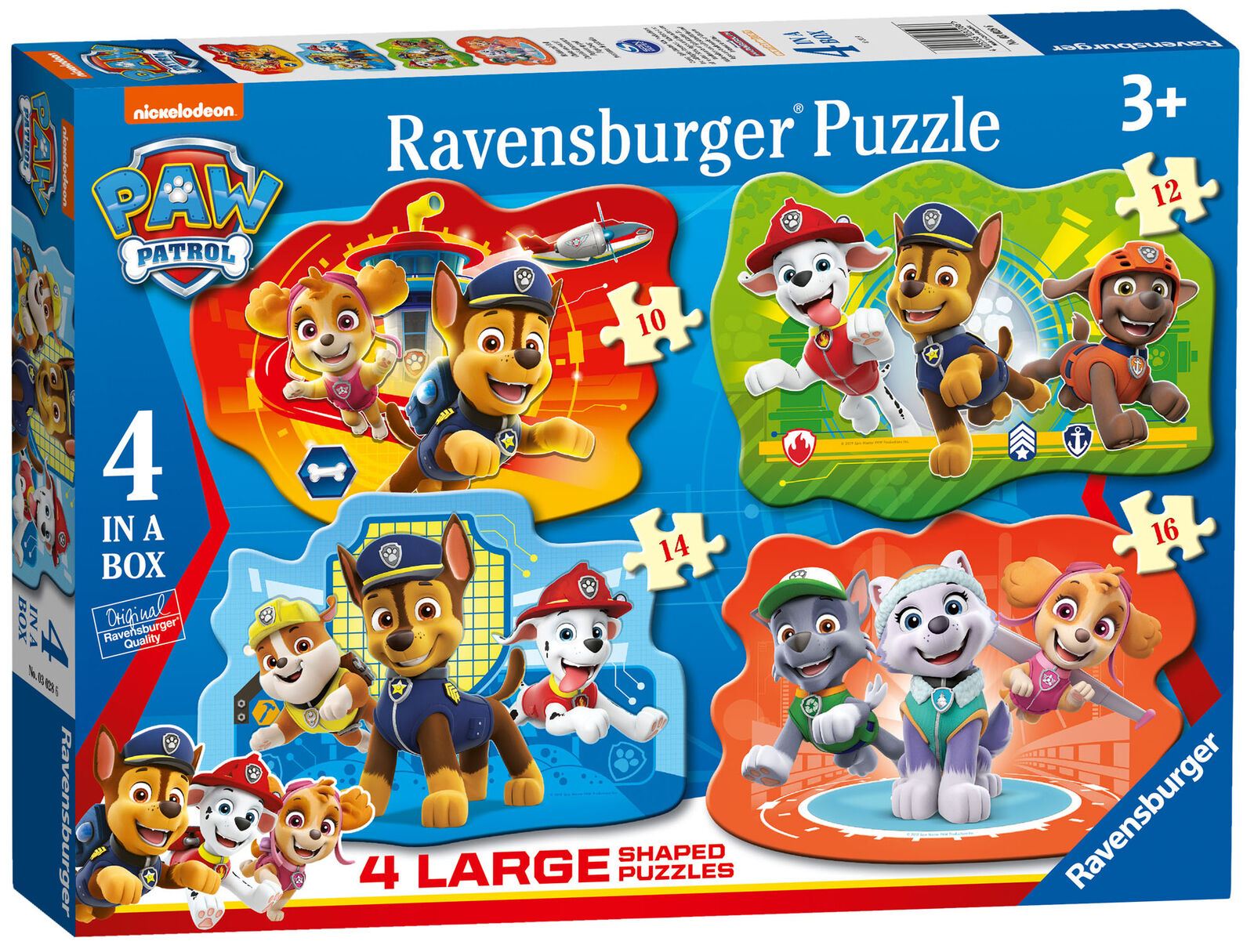 03028 Ravensburger Paw Patrol Four Large Shaped Jigsaw Puzzles 10,12,14,16pcs