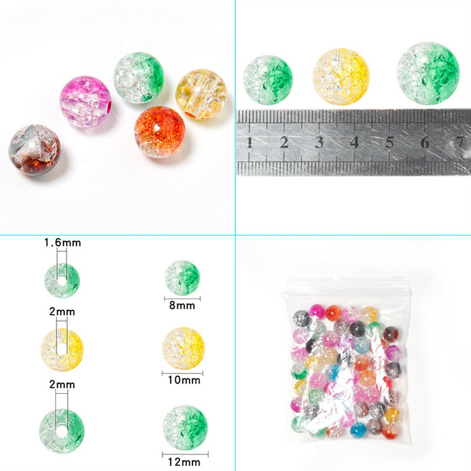 200x Round Crackle Beads 8mm Crackle Lampwork Bead for DIY Jewelry Supplies