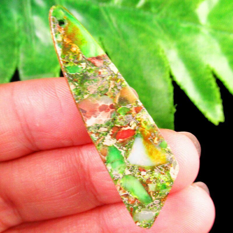2pcs Green Man-made Sea Sediment Jasper Pyrite 43x12x4mm Pendant Bead 533DP
