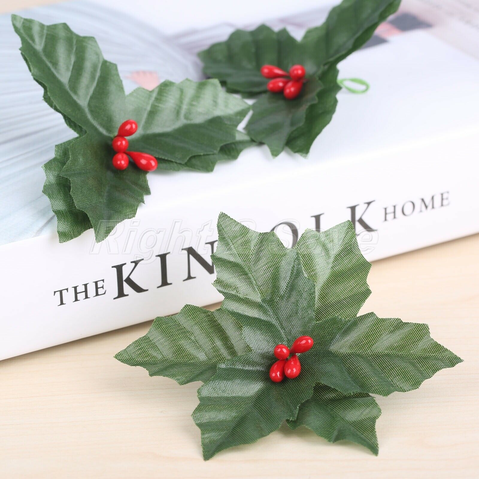 10Pcs Artificial Leaf Mini Holly Berries Decoration Christmas Flower Silk Leaves