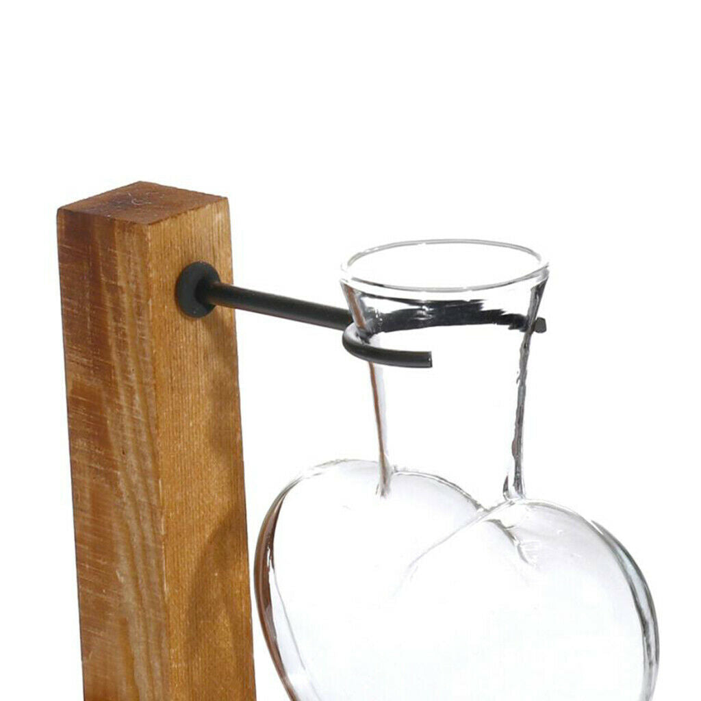 Modern Love Heart Shape Tabletop Glass Hydroponic Flower Vase w/Wooden Stand