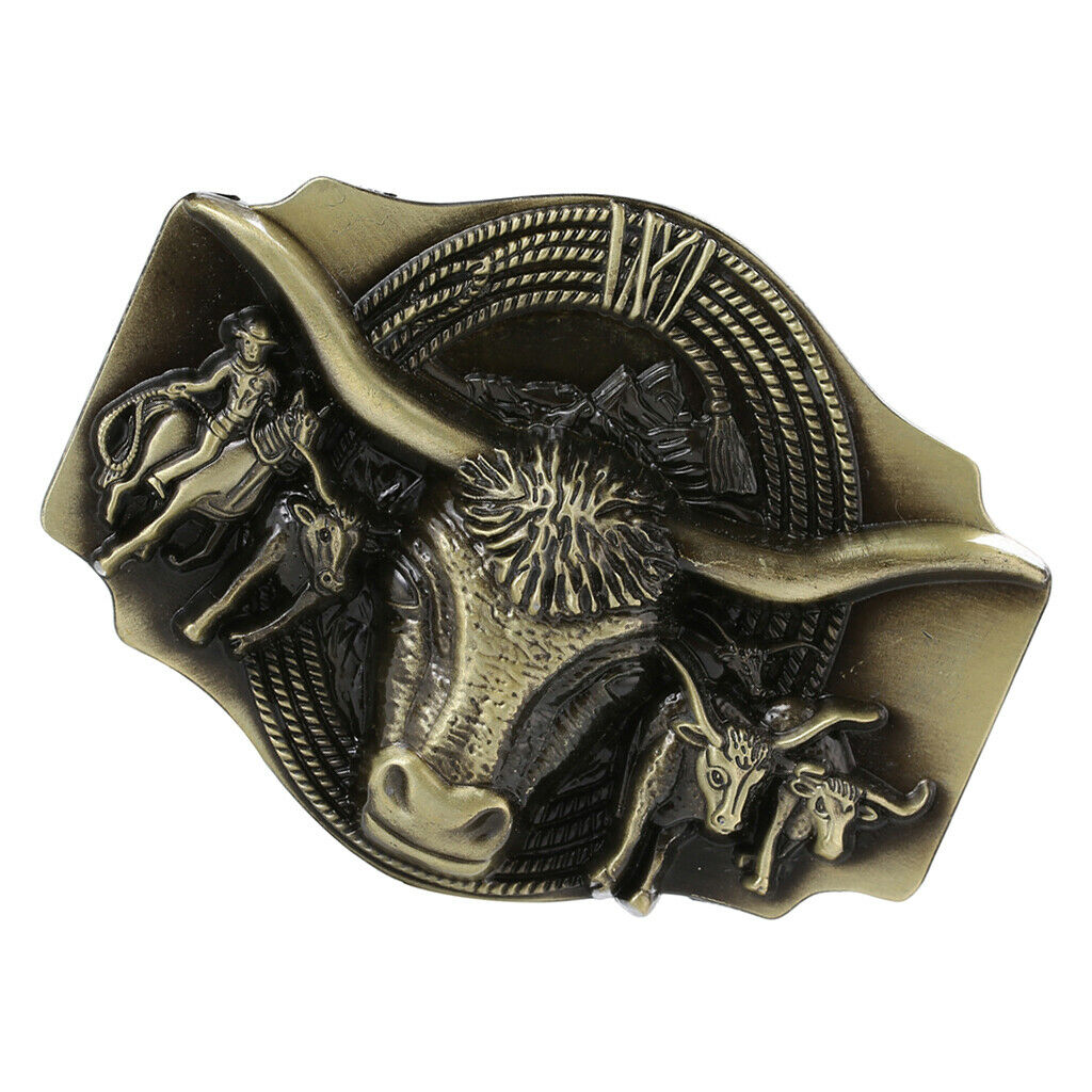 Western Cowboy Matador Belt Buckle Embossed Animal Texas Bronze Buckle