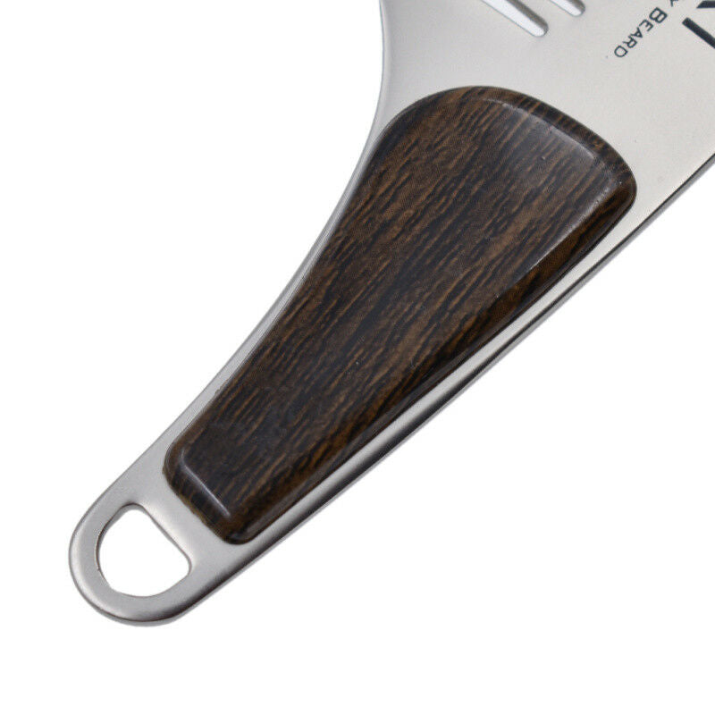 Portable Stainless Steel Wood Grain Beard Shaving Pocket Comb Mustache Brush